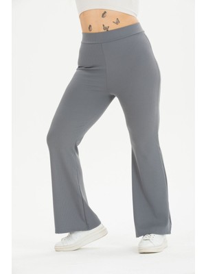 Curve Büyük Beden Fitilli Ispanyol Paça Şardonlu Polarlı Yüksek Bel Toparlayıcı Antrasit Tayt