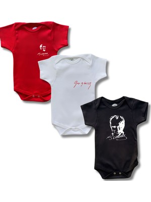 Betül Bebek Kısa Kollu 3lü Atatürk Baskılı Renkli Organik Pamuk Alttan Çıtçıtlı Bebek Body&zıbın