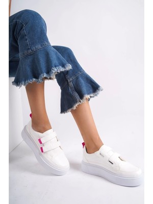 Kazax Rebbi Beyaz Cilt Fuşya  Detaylı Spor Ayakkabı