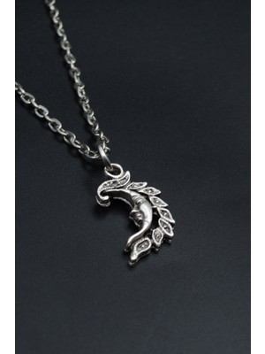 Minimal Ay Dede  Gümüş Kaplama Unisex Düz Zincir Kolye kod 923