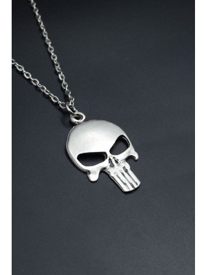 Punisher Cezalandırıcı  Gümüş Kaplama Unisex Düz Zincir Kolye kod 762