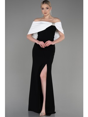 Kayık Yaka Yırtmaçlı Uzun Büyük Beden Abiye ABU3945