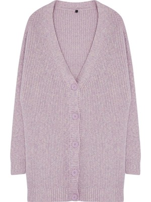 Frm Kadın Tesettür Moda Şık Regular V Yaka Uzun Kol Düz Düğmeli Yumuşak Triko Hırka