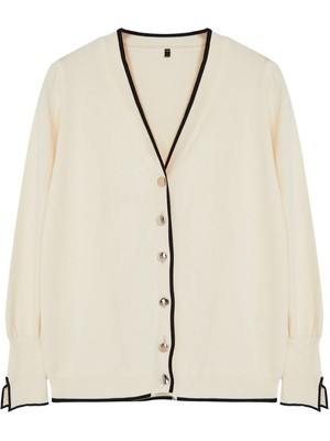 Kadın Büyük Beden Moda Şık Regular V Yaka Uzun Kol Düz Triko Hırka