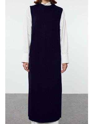 Frm Kadın Tesettür Moda Şık Uzun Bisiklet Yaka Uzun Kol Düz Yandan Düğmeli Selanik Triko Süveter