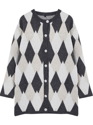 Frm Kadın Tesettür Moda Şık Uzun Bisiklet Yaka Uzun Kol Baklava Baklava Desenli Triko Hırka