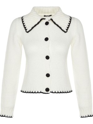 Frm Kadın Moda Şık Regular Devrik Yaka Uzun Kol Renk Bloklu Yumuşak Dokulu Kontrast Renklı Triko Hırka