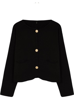 FRM Kadın Moda Şık Regular Bisiklet Yaka Regular Ceket Görünümlütriko Hırka