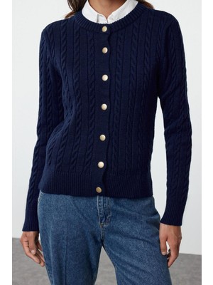 FRM Kadın Moda Şık Regular Bisiklet Yaka Slim Premium Iplik Örgü Detaylı Ceket Görünümlü Triko Hırka