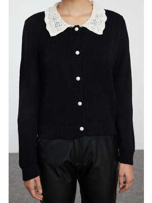 FRM Kadın Moda Şık Regular Bebe Yaka Slim Yumuşak Dokulu Garni Detaylı Triko Hırka