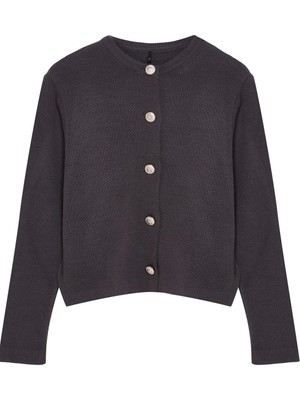 Kadın Moda Şık Regular Bisiklet Yaka Regular Basic Ceket Görünümlü Triko Hırka