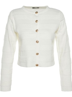 FRM Kadın Moda Şık Regular Bisiklet Yaka Regular Ceket Görünümlü Triko Hırka