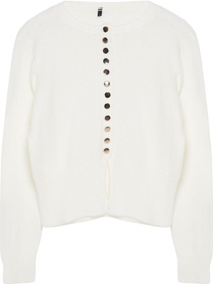 FRM Kadın Moda Şık Regular Bisiklet Yaka Regular Basic Düğmeli Ceket Görünümlü Triko Hırka