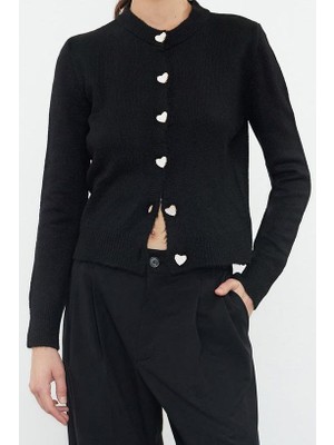 FRM Kadın Moda Regular Bisiklet Yaka Regular Yumuşak Dokulu Mücevher Düğmeli Ceket Görünümlü Triko Hırka