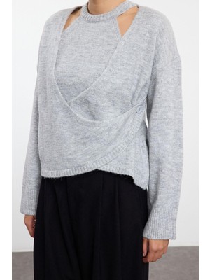 FRM Kadın Moda Şık Regular Kruvaze Regular Yumuşak Dokulu Hırka-Bluz Triko Hırka