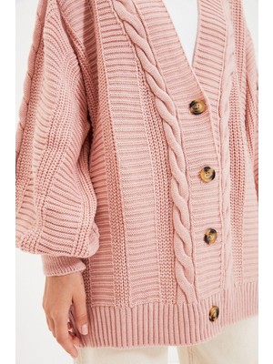 FRM Kadın Moda Şık Tesettür Regular V Yaka Regular Saç Örgülü Bol Kesim Triko Hırka