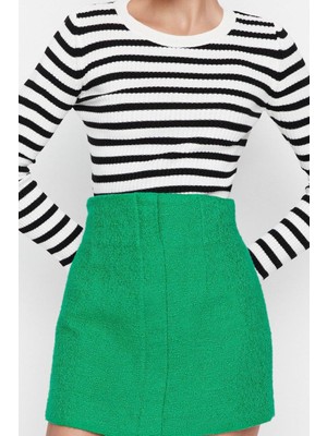 Ersefa Kadın Modern Tarz Rahat Uzun Bisiklet Yaka Çizgili Kol Triko Kazak