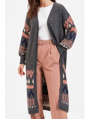 Ersefa Kadın Modern Tarz Rahat Uzun V Yaka Etnik Kol Uzun Triko Hırka