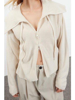 Ersefa Kadın Modern Tarz Oversize Dik Yaka Triko Hırka