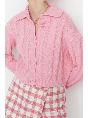 Ersefa Kadın Modern Tarz Polo Yaka Crop Triko Hırka