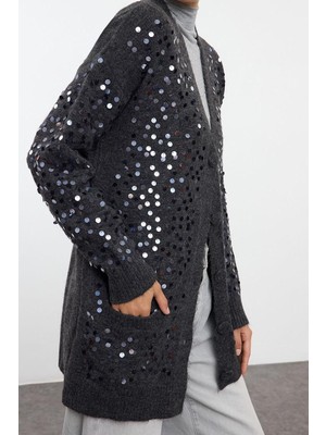 Ersefa Kadın Modern Tarz V Yaka Midi Triko Hırka