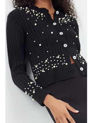 Ersefa Kadın Modern Tarz Slim Bisiklet Yaka Crop Triko Hırka