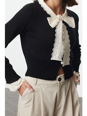 Ersefa Kadın Modern Tarz Slim Bisiklet Yaka Crop Triko Hırka