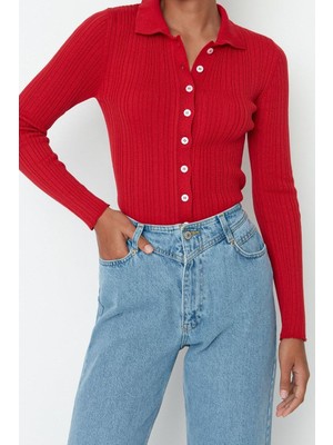 Kadın Modern Tarz Slim Polo Yaka Regular Triko Hırka