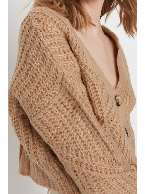 Kadın Modern Tarz Regular V Yaka Crop Triko Hırka