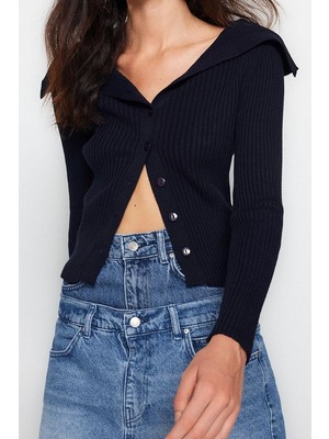 Ersefa Kadın Modern Tarz Slim Devrik Yaka Triko Hırka