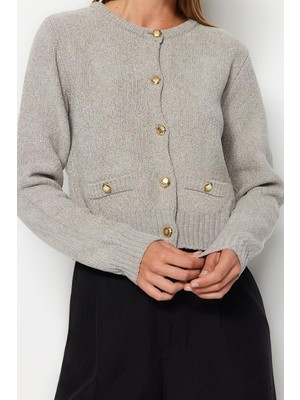 Ersefa Kadın Modern Tarz Regular Bisiklet Yaka Crop Triko Hırka