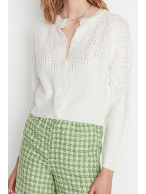 Kadın Modern Tarz Regular Bisiklet Yaka Crop Triko Hırka