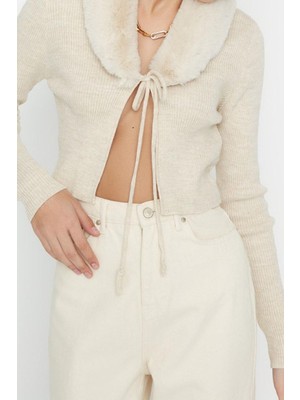 Kadın Modern Tarz Slim V Yaka Crop Triko Hırka