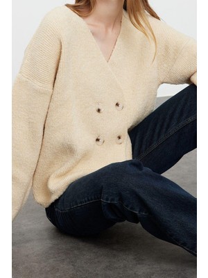 Ersefa Kadın Modern Tarz Kruvaze Midi Triko Hırka