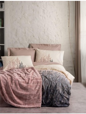 Cotton Box Trim Çift Kişilik Battaniyeli Nevresim Takımı Smooth Pudra