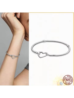 Poseidons Jewellery 925 Ayar Gümüş Moments Kalp Kilitli Zincir Bileklik