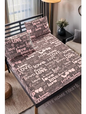 Latte Tekstil Mocha Love Desenli Pamuklu Ranforce Kumaş Lastikli Çarşaf Takımı Tek-Çift-Battal Ebat