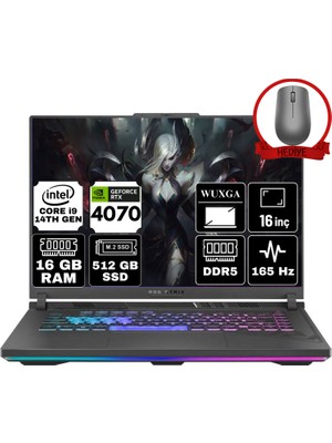 Asus Rog Strıx G16 Intel Core I9-14900HX 16GB 512GB SSD RTX4070/8GB 16" Wuxga 165Hz W11H Taşınabilir Bilgisayar G614JIR-A37 & Anzar Mouse