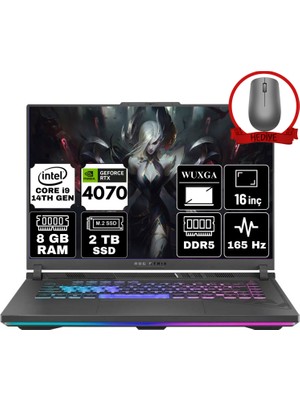 Asus Rog Strıx G16 Intel Core I9-14900HX 8gb 2tb SSD RTX4070/8GB 16" Wuxga 165Hz W11H Taşınabilir Bilgisayar G614JIR-A35 & Anzar Mouse