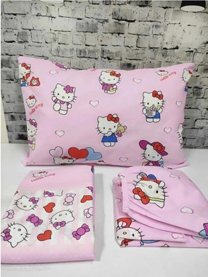 Hello Kitty Pamuklu Kumaş Nevresim Takımı ( Çarşafı Lastikli )