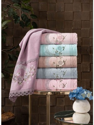 Alya Kadife 3D Nakışlı %100 Bukle Beyaz 6 Adet El Yüz Havlu Seti (30X50 Cm)