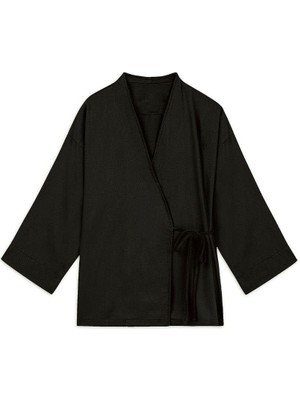 Bağlamalı Tencel Kimono Siyah