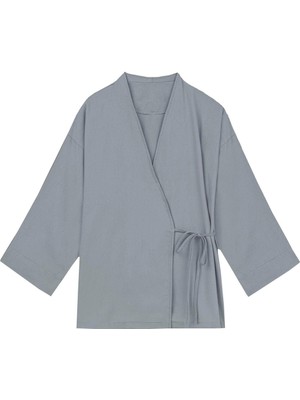 Bağlamalı Tencel Kimono Füme