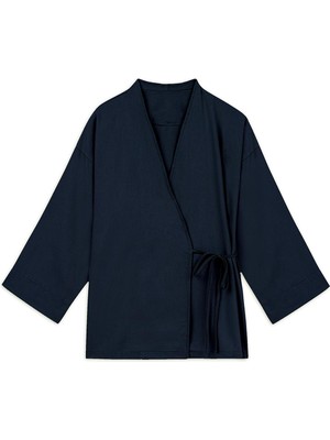 Bağlamalı Tencel Kimono Lacivert