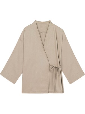 Bağlamalı Tencel Kimono Camel