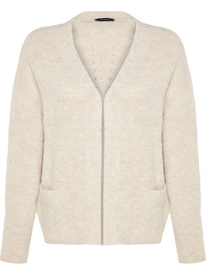 FRM Kadın Moda Şık Regular V Yaka Oversize Süper Geniş Kalıp Yumuşak Dokulu Cep Detaylı Triko Hırka