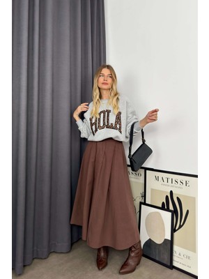 Sue Store Acı Kahve Cepli Pileli Paraşüt Etek