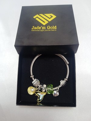 Jade'm Gold Incili Çelik Charm Bileklik