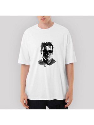 Crows Gate Terminator Arnold Schwarzenegger Paint Oversize Beyaz Tişört