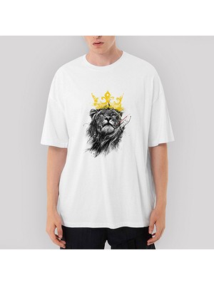 Crows Gate Aslan Kral Oversize Beyaz Tişört